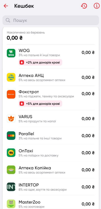 Кешбеки від партнерів