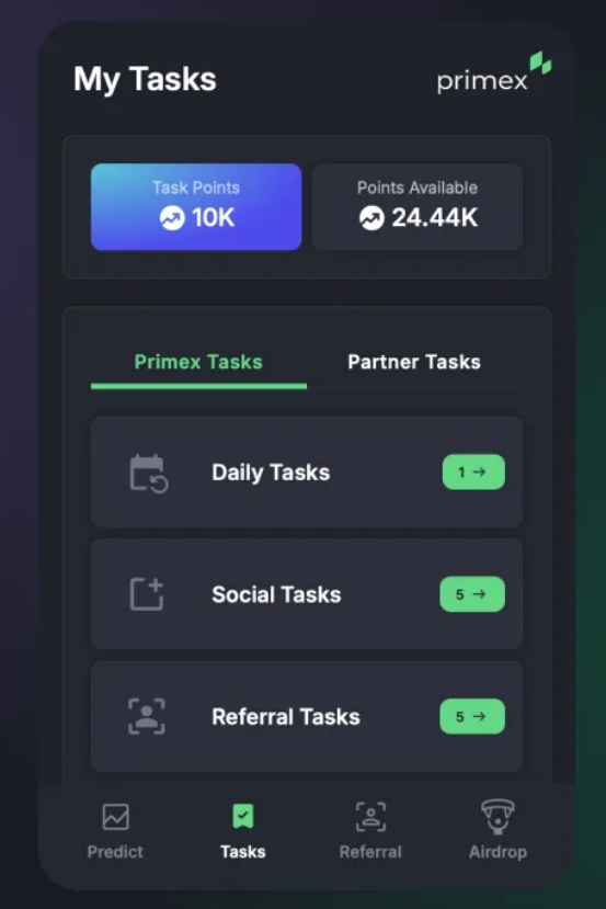 Click "Tasks" in the bottom menu to earn extra points