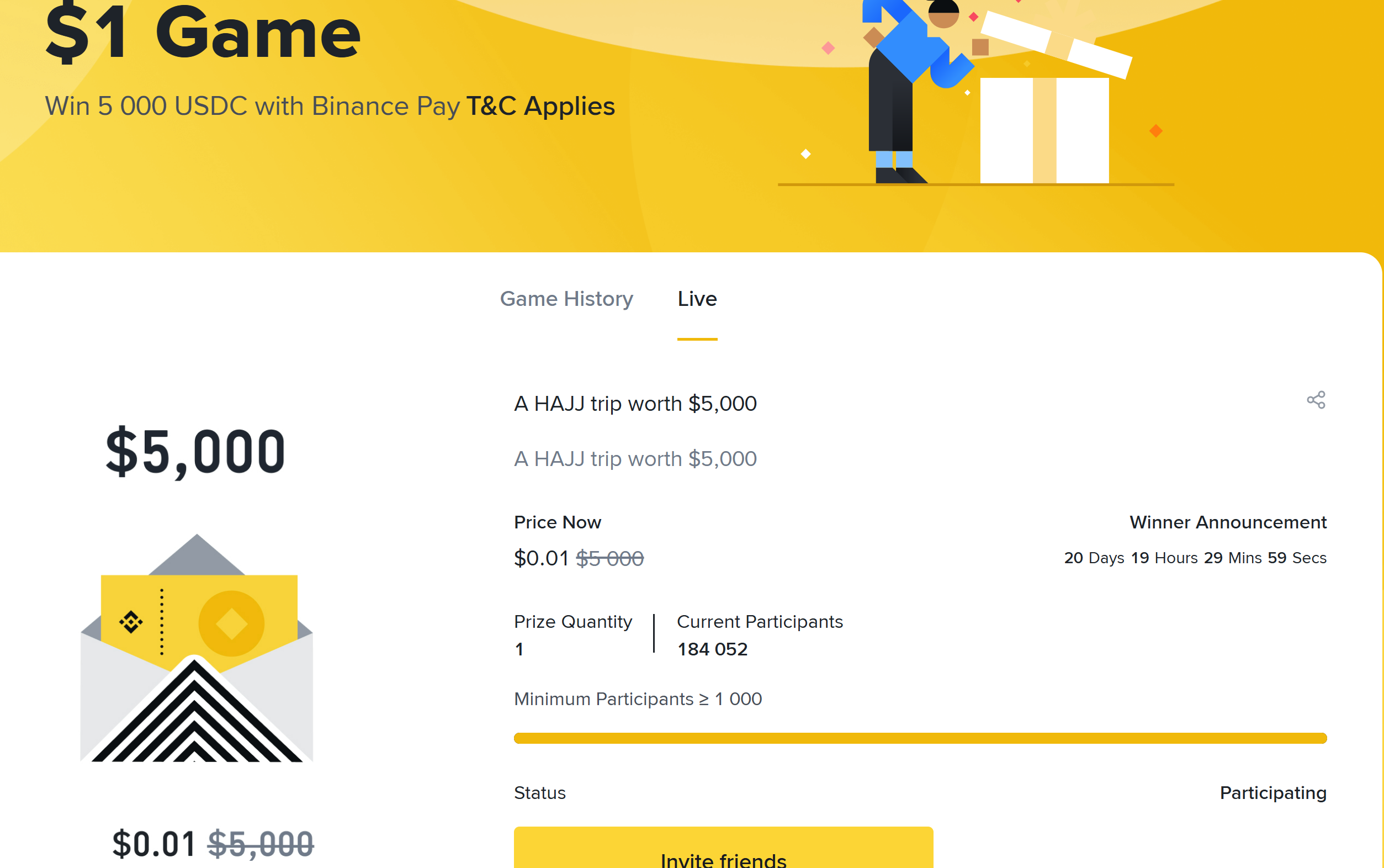 We take part in "1 $ game" and hope to win 5 000 USDC.