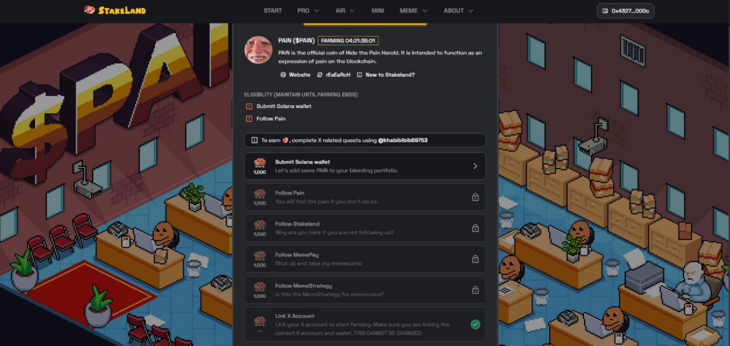 StakeLand запустила новую активность с токеном $PAIN