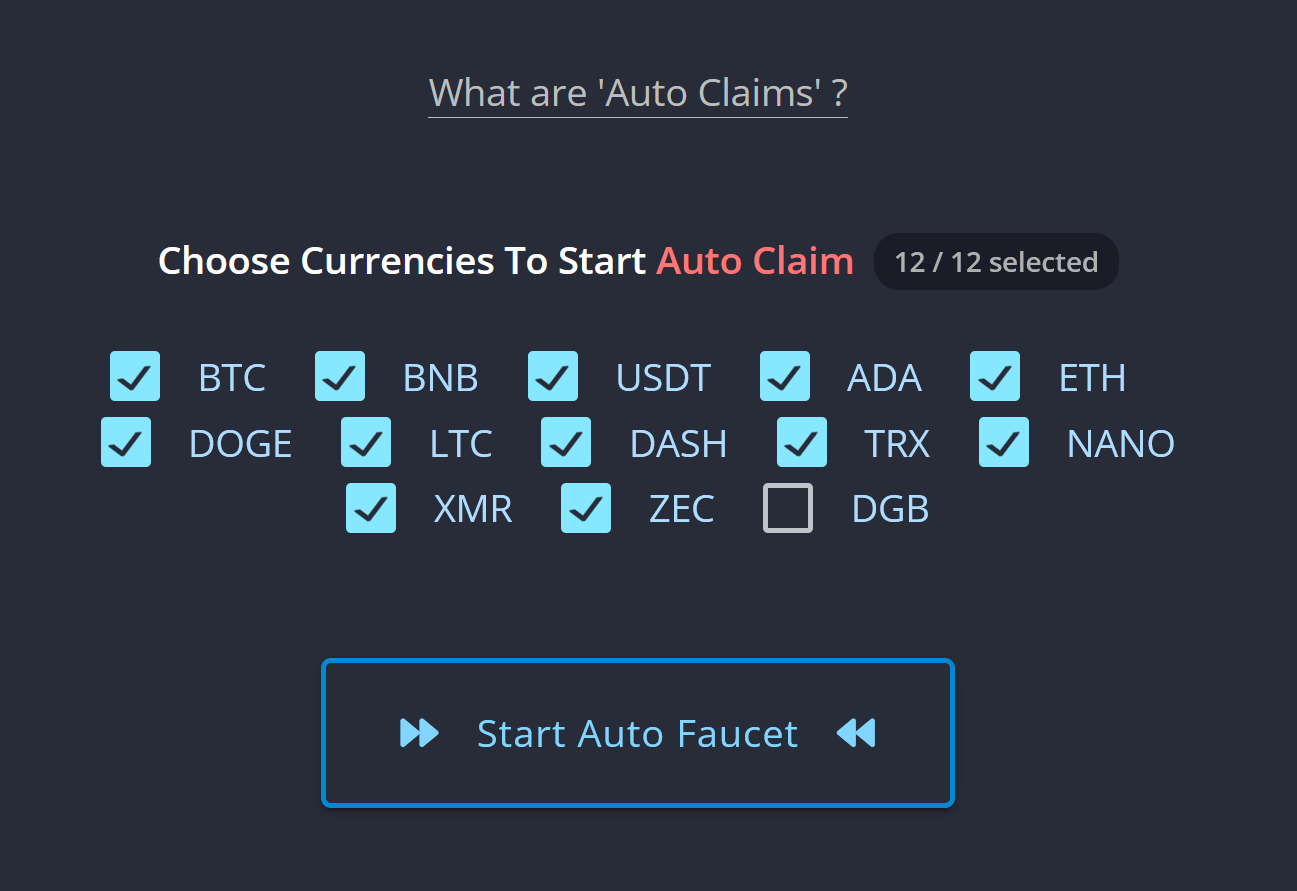 Вибір 12 криптовалют на FireFaucet