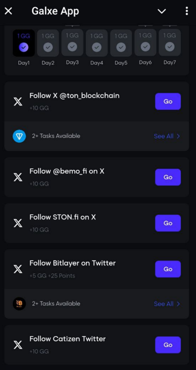 Социальные задания в Galxe App