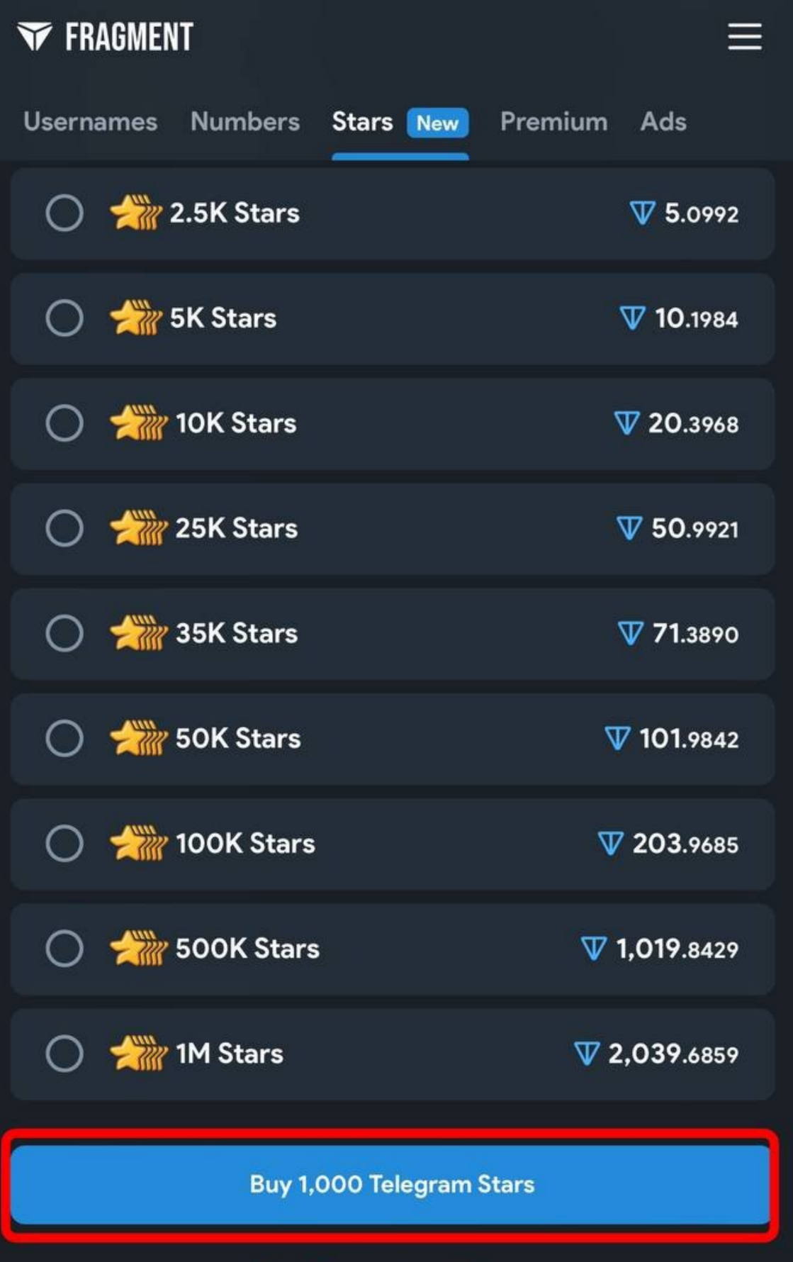 How to buy Telegram Stars 7. Click Buy Telegram Stars