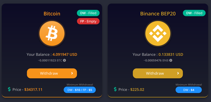 Вкладка "Баланс" на FireFaucet