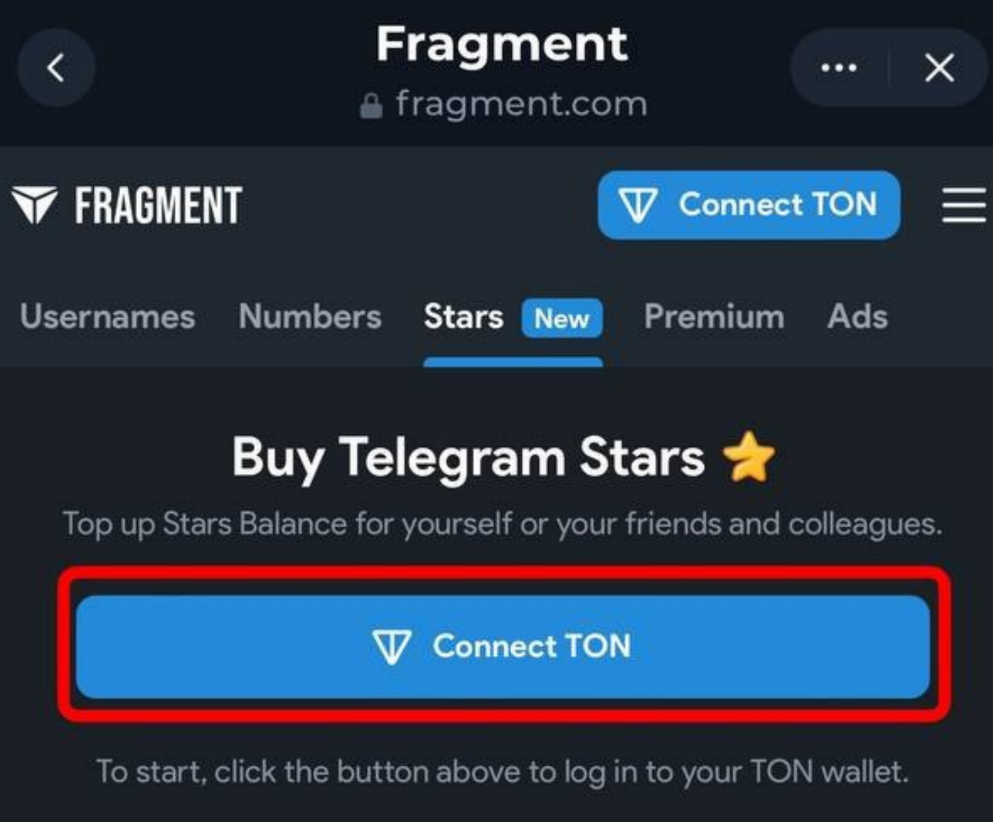 Як купити Telegram Stars 4. Після цього натискаємо Connect TON