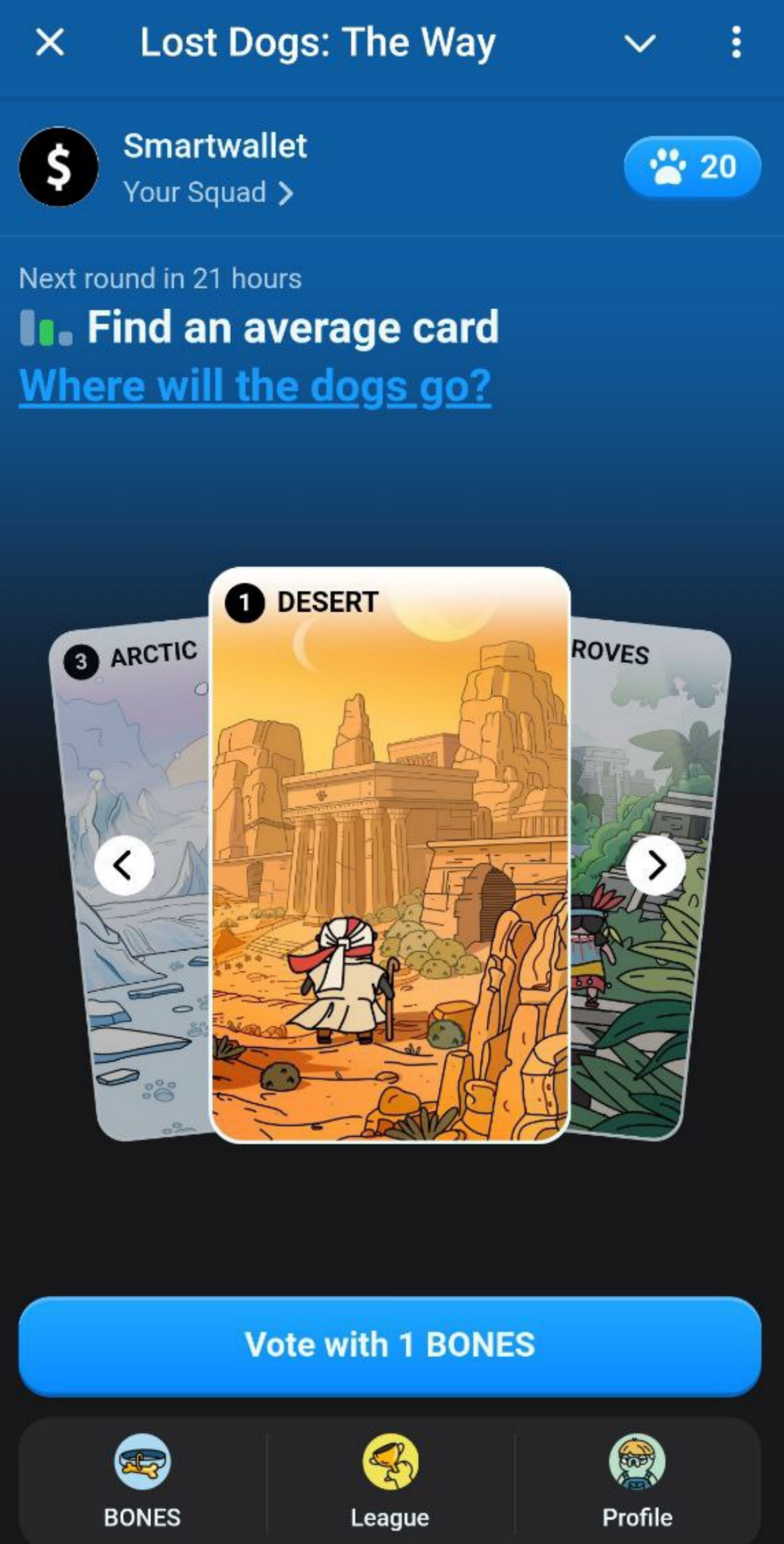 We choose one of the three cards in the Lost Dogs game