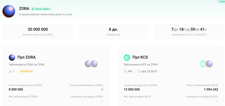 22.04.25 Kucoin GemPool ZORA