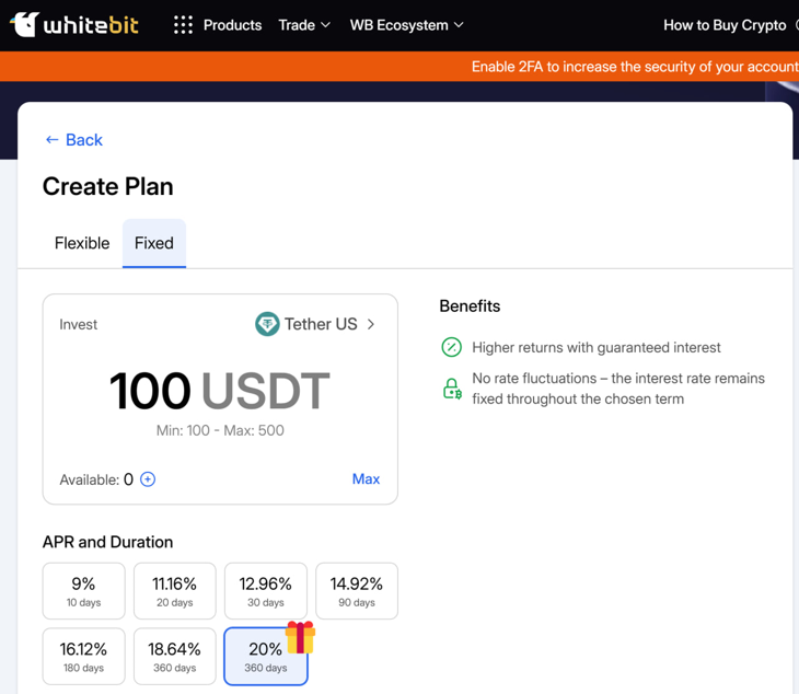 Плюс 100$ просто за холд на WhiteBIT!