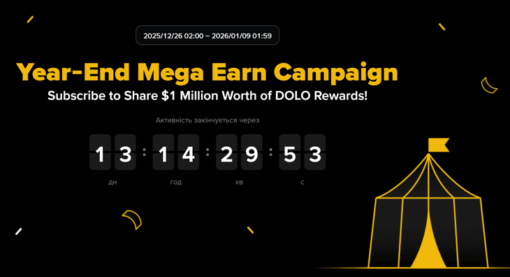Binance New Year's promotion with a prize pool of ~$1 million in $DOLO tokens