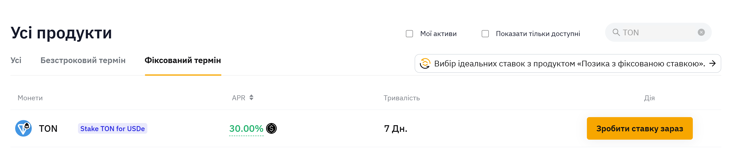 Стейкінг TON — 30% річних на 7 днів