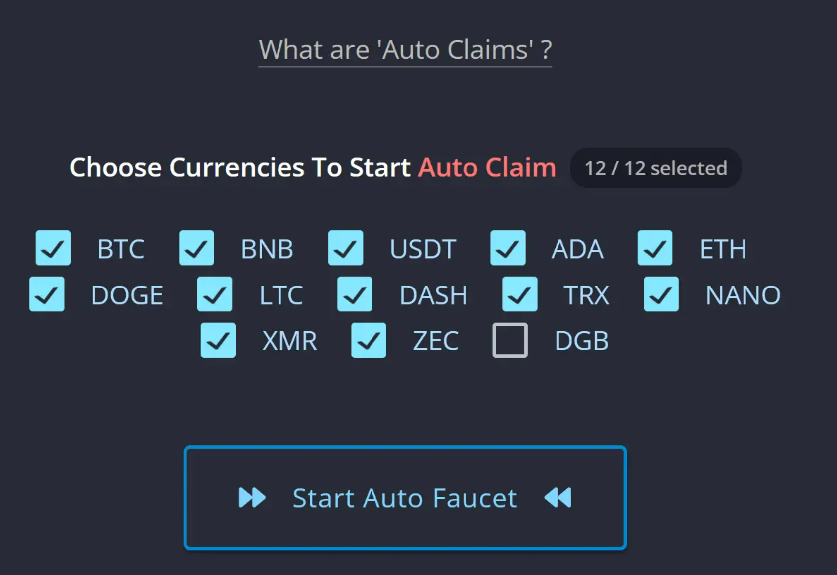 We select 12 FireFaucet cryptocurrencies