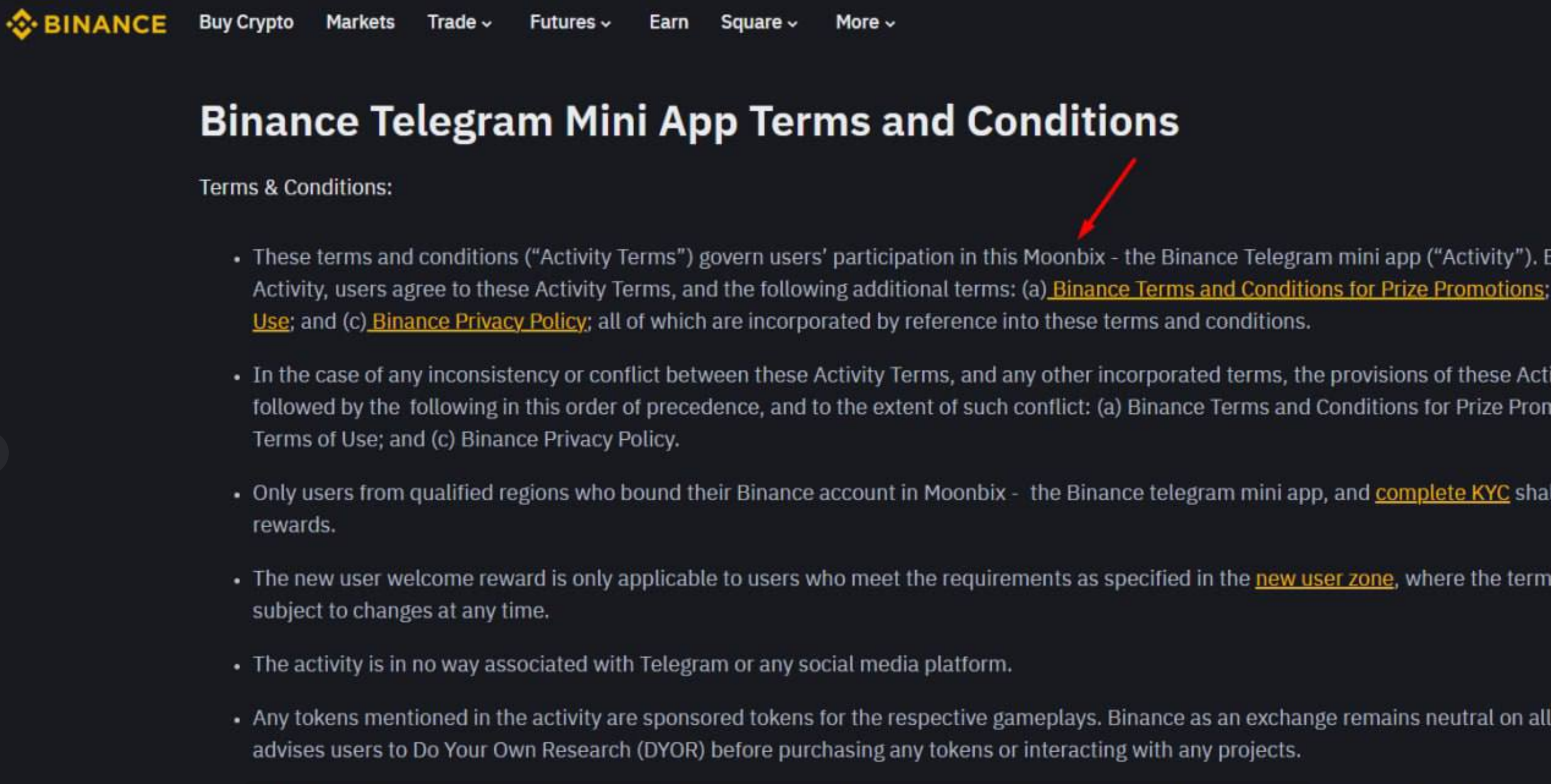 Binance flip flops "terms and conditions".