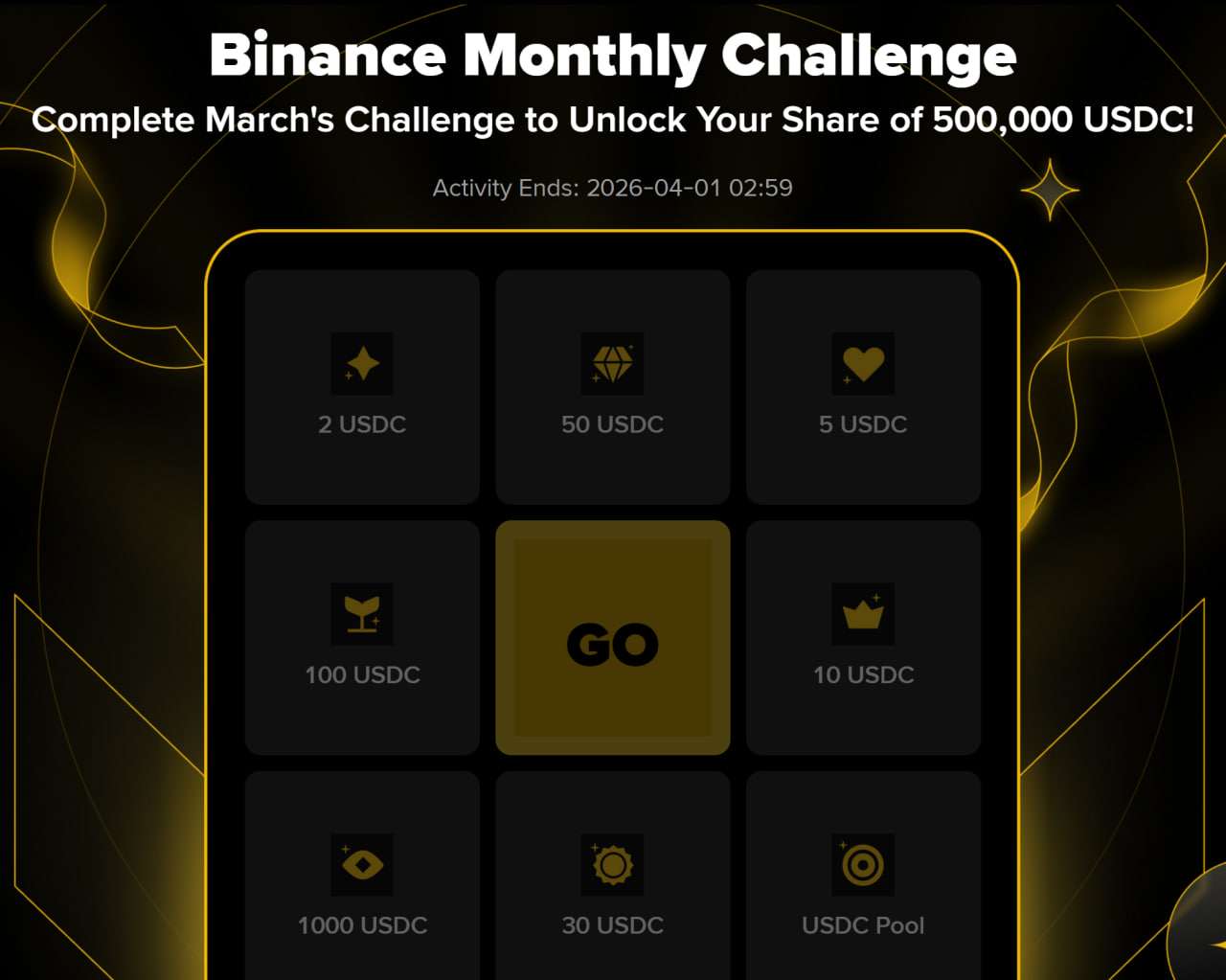 Binance Monthly Challenge in March — meet the conditions and get a share of the 500,000 USDC pool